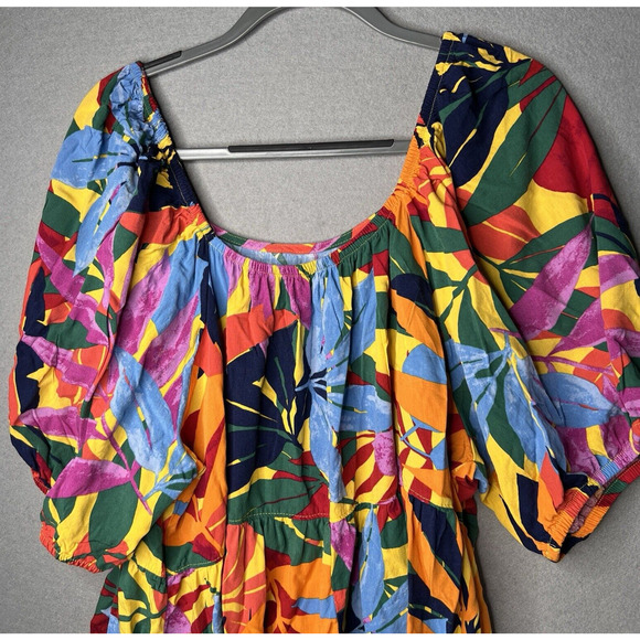 Terra & Sky Baby Doll Top Rayon Plus Sz 3X (24W 26W) Colorful Tunic Puff Sleeves - Picture 2 of 7